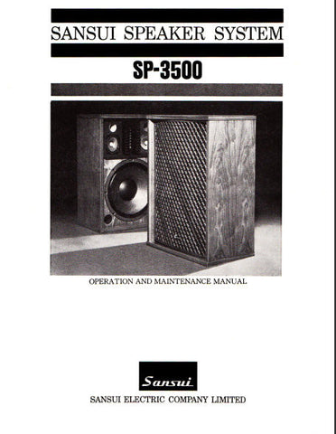 SANSUI SP-3500 SPEAKER SYSTEM OPERATION AND MAINTENANCE MANUAL INC CONN DIAG 4 PAGES ENG