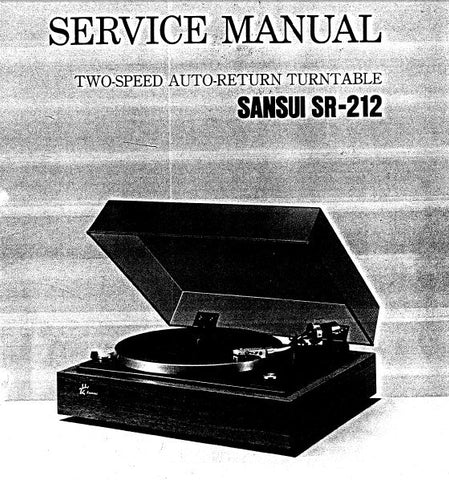 SANSUI SR-212 TWO SPEED AUTO RETURN TURNTABLE SERVICE MANUAL INC EXPL VIEW AND PARTS LIST 5 PAGES ENG