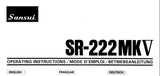 SANSUI SR-222MKV TWO SPEED BELT DRIVEN TURNTABLE OPERATING INSTRUCTIONS INC CONN DIAG 11 PAGES ENG FRANC DEUT