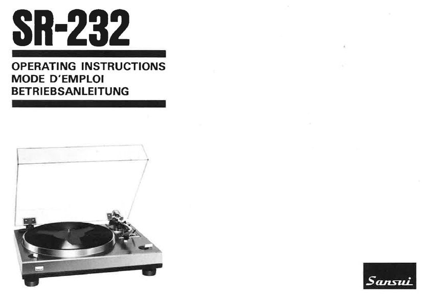 SANSUI SR-232 AUTO RETURN TURNTABLE OPERATING INSTRUCTIONS INC CONN DIAG 28 PAGES ENG DEUT FRANC