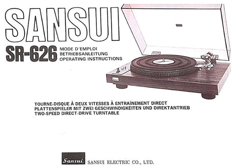 SANSUI SR-626 TWO SPEED DIRECT DRIVE TURNTABLE OPERATING INSTRUCTIONS INC CONN DIAG 32 PAGES ENG FRANC DEUT