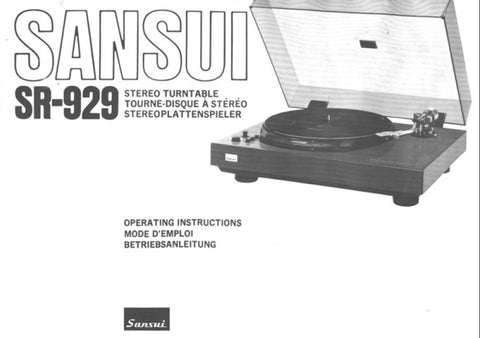 SANSUI SR-1050C E K TWO SPEED MANUAL TURNTABLE OPERATING INSTRUCTIONS INC CONN DIAG 11 PAGES ENG
