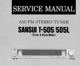 SANSUI T-505 T-505L AM FM STEREO TUNER SERVICE MANUAL INC BLK DIAGS SCHEMS PCBS AND PARTS LIST 14 PAGES ENG