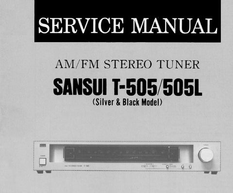 SANSUI T-505 T-505L AM FM STEREO TUNER SERVICE MANUAL INC BLK DIAGS SCHEMS PCBS AND PARTS LIST 14 PAGES ENG