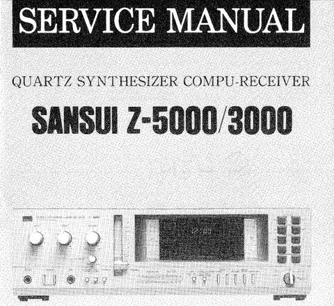 SANSUI Z-3000 Z-5000 QUARTZ SYNTHESIZER STEREO COMPU RECEIVER SERVICE MANUAL INC BLK DIAGS SCHEMS PCBS AND PARTS LIST 20 PAGES ENG