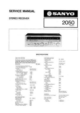 SANYO 2050 STEREO RECEIVER SERVICE MANUAL INC BLK DIAG PCBS SCHEM DIAGS AND PARTS LIST 20 PAGES ENG