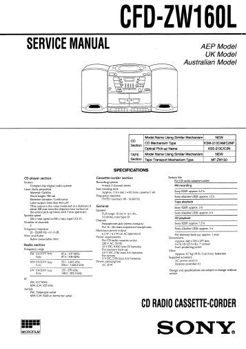 SANYO CFD-ZW160L CD RADIO CASSETTE CORDER SERVICE MANUAL INC PCBS SCHEM DIAGS AND PARTS LIST 52 PAGES ENG