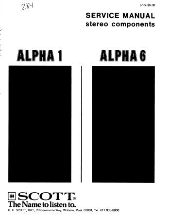 SCOTT ALPHA 1 ALPHA 6 STEREO CONPONENTS SERVICE MANUAL INC SCHEM DIAGS AND PARTS LIST 20 PAGES ENG
