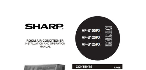 SHARP AF-S100PX AF-S120PX AF-S125PX ROOM AIR CONDITIONER INSTALLATION AND OPERATION MANUAL 20 PAGES ENG