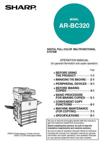 SHARP AR-BC320 DIGITAL FULL COLOR MULTIFUNCTIONAL SYSTEM OPERATION MANUAL 140 PAGES ENG