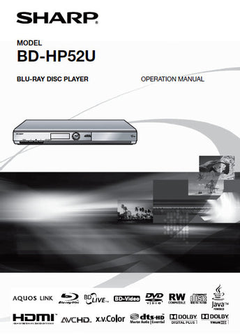 SHARP BD-HP52U BLU-RAY DISC PLAYER OPERATION MANUAL 64 PAGES ENG