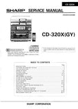 SHARP CD-320X (GY) CD SYSTEM SERVICE MANUAL INC BLK DIAG PCBS SCHEM DIAGS AND PARTS LIST 62 PAGES ENG