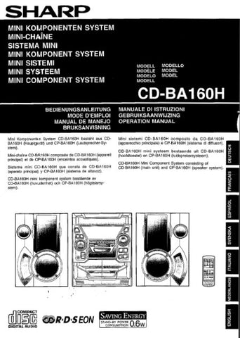 SHARP CD-BA160H MINI COMPONENT SYSTEM OPERATION MANUAL 202 PAGES NL ITAL SVENSKA ESP FRANC DEUT