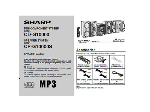 SHARP CD-G10000 CD-G10000S MINI COMPONENT SYSTEM OPERATION MANUAL 47 PAGES ENG