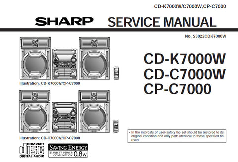 SHARP CD-K7000W CD-C7000W CP-C7000 COMPACT COMPONENT SYSTEM SERVICE MANUAL INC BLK DIAGS PCBS SCHEM DIAGS AND PARTS LIST 68 PAGES ENG