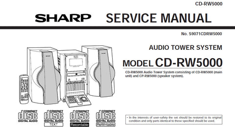 SHARP CD-RW5000 AUDIO TOWER SYSTEM SERVICE MANUAL INC BLK DIAGS PCBS SCHEM DIAGS AND PARTS LIST 80 PAGES ENG