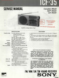 SONY ICF-35 FM MW LW SW 4 BAND RECEIVER SERVICE MANUAL INC PCBS SCHEM DIAGS AND PARTS LIST 15 PAGES ENG