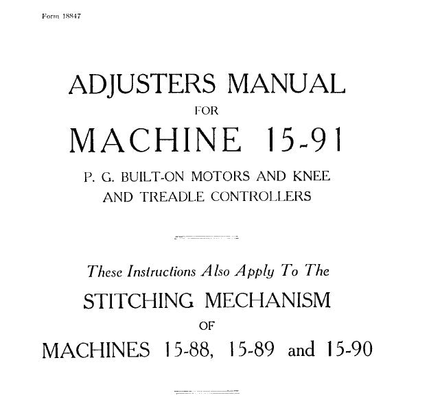 SINGER 15-91 SEWING MACHINE ADJUSTERS MANUAL BOOK INC TRSHOOT GUIDE 37 PAGES ENG