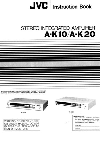 JVC A-K10 A-K20 STEREO INTEGRATED AMPLIFIER INSTRUCTION BOOK 16 PAGES ENG