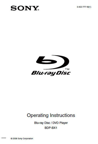 SONY BDP-BX1 BLU-RAY DISC PLAYER OPERATING INSTRUCTIONS 79 PAGES ENG