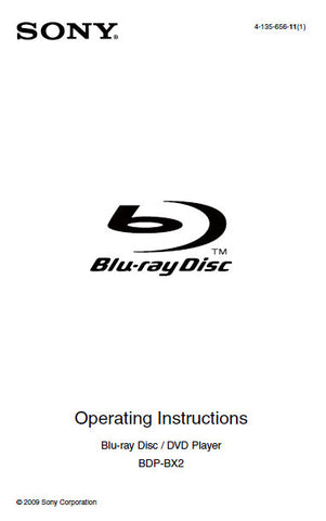 SONY BDP-BX2 BLU-RAY DISC DVD PLAYER OPERATING INSTRUCTIONS 79 PAGES ENG
