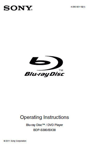 SONY BDP-BX38 BDP-S380 BLU-RAY DISC DVD PLAYER OPERATING INSTRUCTIONS 31 PAGES ENG