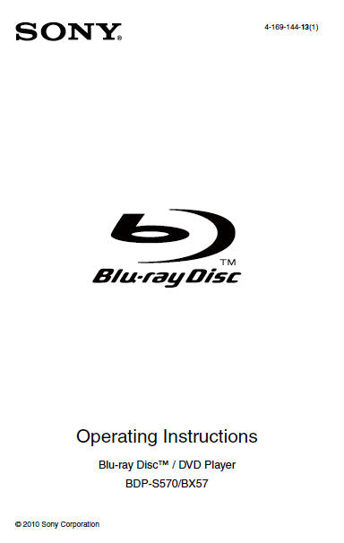 SONY BDP-BX57 BDP-S570 BLU-RAY DISC DVD PLAYER OPERATING INSTRUCTIONS 39 PAGES ENG