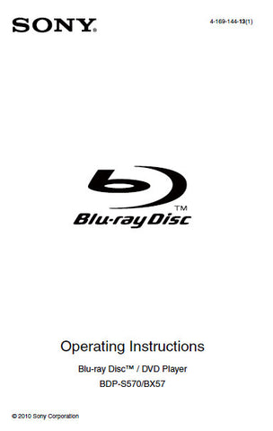 SONY BDP-BX57 BDP-S570 BLU-RAY DISC DVD PLAYER OPERATING INSTRUCTIONS 39 PAGES ENG