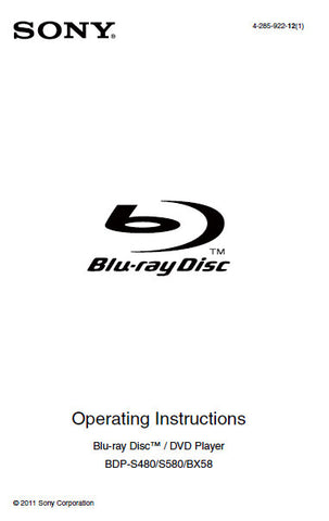 SONY BDP-BX58 BDP-S480 BLU-RAY DISC DVD PLAYER OPERATING INSTRUCTIONS 35 PAGES ENG