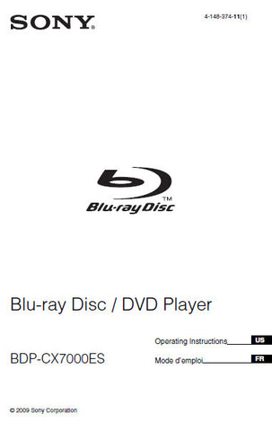 SONY BDP-CX7000ES BLU-RAY DISC DVD PLAYER OPERATING INSTRUCTIONS 219 PAGES ENG FRANC
