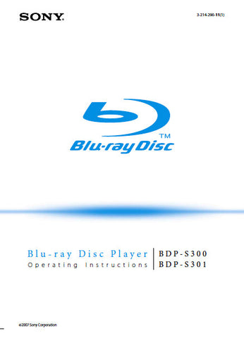 SONY BDP-S300 BDP-S302 BLU-RAY DISC DVD PLAYER OPERATING INSTRUCTIONS 72 PAGES ENG