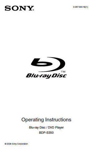 SONY BDP-S350 BLU-RAY DISC DVD PLAYER OPERATING INSTRUCTIONS 79 PAGES ENG