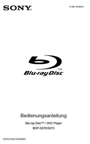 SONY BDP-S370 BDP-BX373 BLU-RAY DISC DVD PLAYER BEDIENUNGSANLEITUNG 39 SEITE DEUT