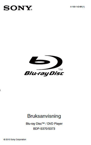 SONY BDP-S370 BDP-BX373 BLU-RAY DISC DVD PLAYER BRUKSANVISNING 35 PAGES