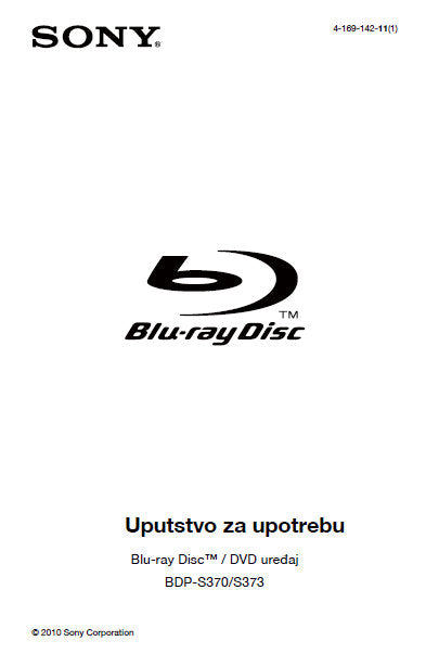 SONY BDP-S370 BDP-S373 BLU-RAY DISC DVD UREDAJ UPUTSTVO ZA UPOTREBU 36 PAGES