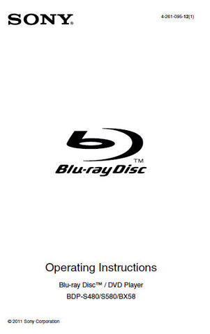 SONY BDP-S480 BDP-S580 BDP-BX58 BLU-RAY DISC DVD PLAYER OPERATING INSTRUCTIONS 35 PAGES ENG