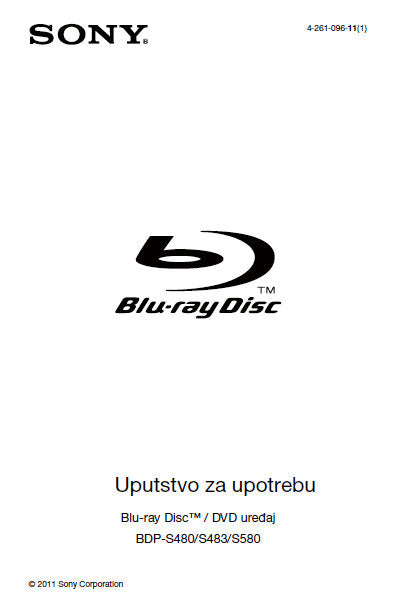 SONY BDP-S480 BDP-S483 BDP-S580 BLU-RAY DISC DVD UREDAJ UPUTSTVO ZA UPOTREBU 36 PAGES SR