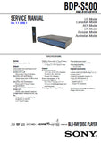 SONY BDP-S500 BLU-RAY DISC DVD PLAYER SERVICE MANUAL INC BLK DIAGS PCBS SCHEM DIAGS AND PARTS LIST 90 PAGES ENG