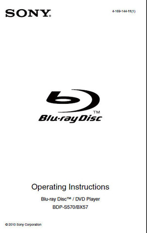 SONY BDP-S570 BDP-BX57 BLU-RAY DISC DVD PLAYER OPERATING INSTRUCTIONS 39 PAGES ENG