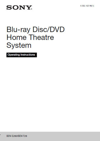SONY BDV-E280 BDV-T28 BLU-RAY DISC DVD HOME THEATRE SYSTEM OPERATING INSTRUCTIONS 68 PAGES ENG