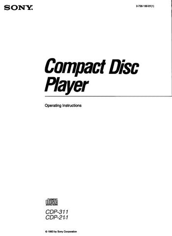 SONY CDP-211 CDP-311 CD PLAYER OPERATING INSTRUCTIONS 23 PAGES ENG