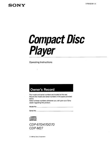 SONY CDP-270 CDP-470 CDP-670 CDP-M27  CD PLAYER OPERATING INSTRUCTIONS 16 PAGES ENG