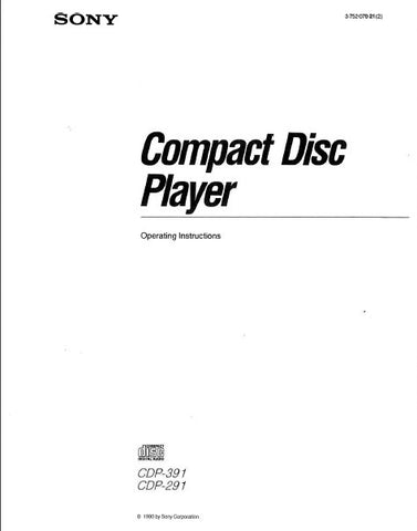 SONY CDP-291 CDP-391 CD PLAYER OPERATING INSTRUCTIONS 17 PAGES ENG