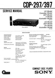 SONY CDP-297 CDP-397 CD PLAYER SERVICE MANUAL INC BLK DIAG PCBS SCHEM DIAG AND PARTS LIST 27 PAGES ENG