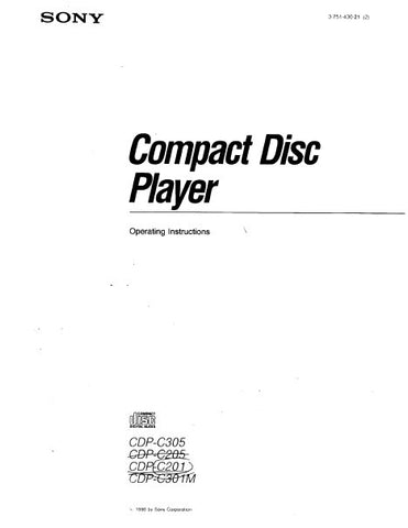 SONY CDP-C201 CDP-C205 CDP-C301M CDP-C305 CD PLAYER OPERATING INSTRUCTIONS 16 PAGES ENG