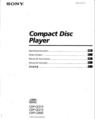 SONY CDP-C260Z CDP-CE215 CDP-CE315 CD PLAYER OPERATING INSTRUCTIONS 91 PAGES ENG FRANC ESP PORT CHINESE