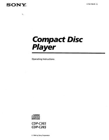 SONY CDP-C365 CDP-C265 CD PLAYER OPERATING INSTRUCTIONS 16 PAGES ENG