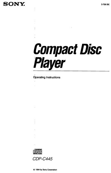 SONY CDP-C445 CD PLAYER OPERATING INSTRUCTIONS 26 PAGES ENG