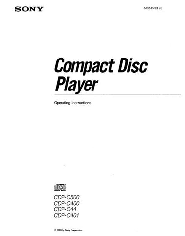 SONY CDP-C44 CDP-C400 CDP-C401 CDP-C500 CD PLAYER OPERATING INSTRUCTIONS 15 PAGES ENG