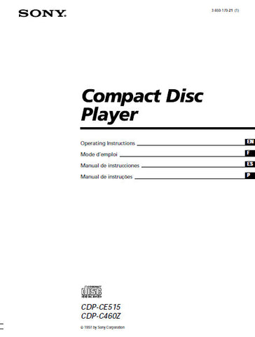 SONY CDP-C460Z CDP-CE515 CD PLAYER OPERATING INSTRUCTIONS 112 PAGES ENG